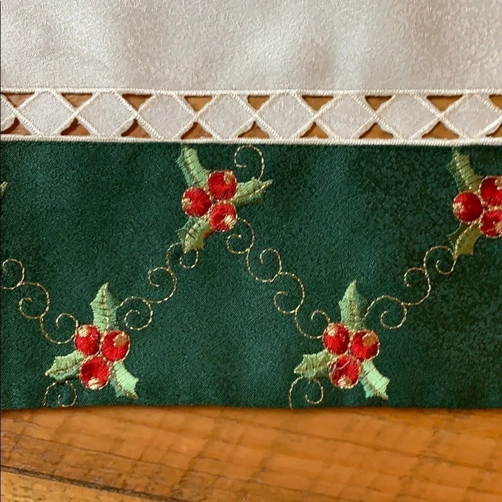 Christmas table runner with holly berry design 16” x 90”